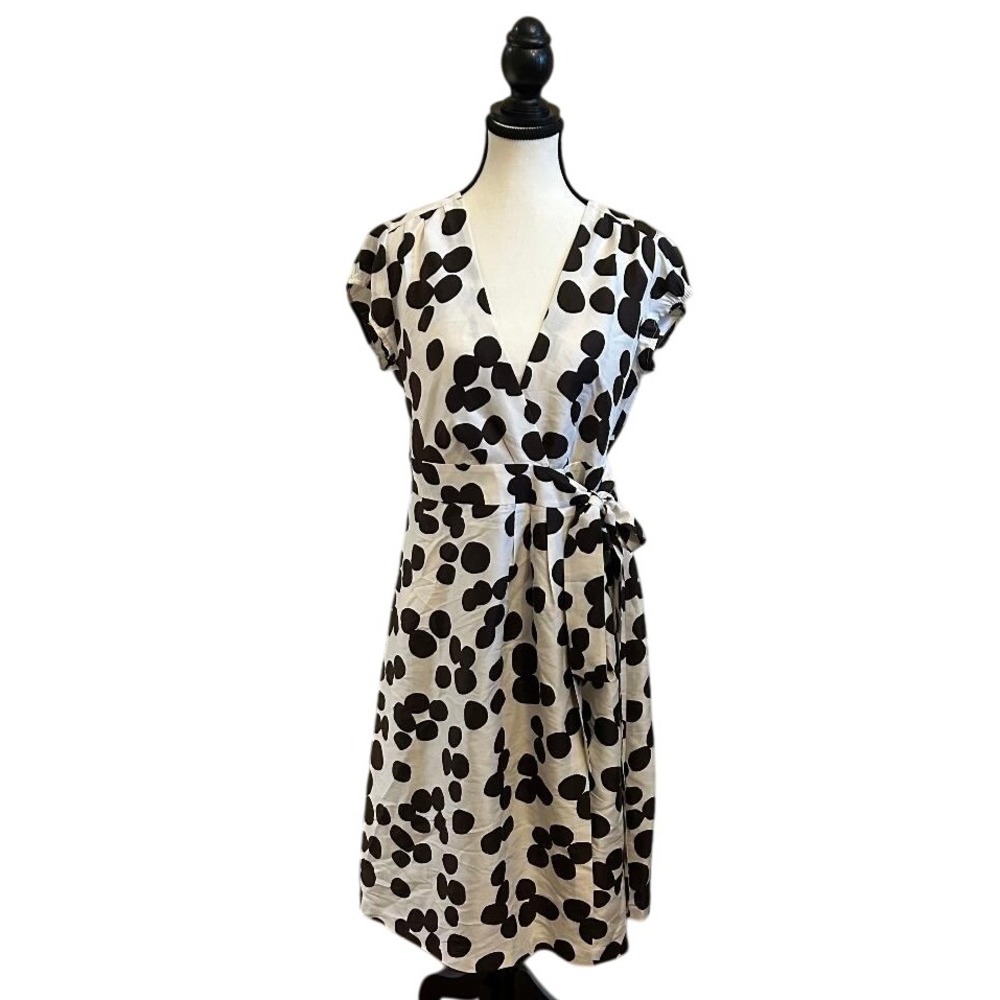Banana Republic 100% Silk Dress Wrap Style Brown‎ Polka Dot Size 4